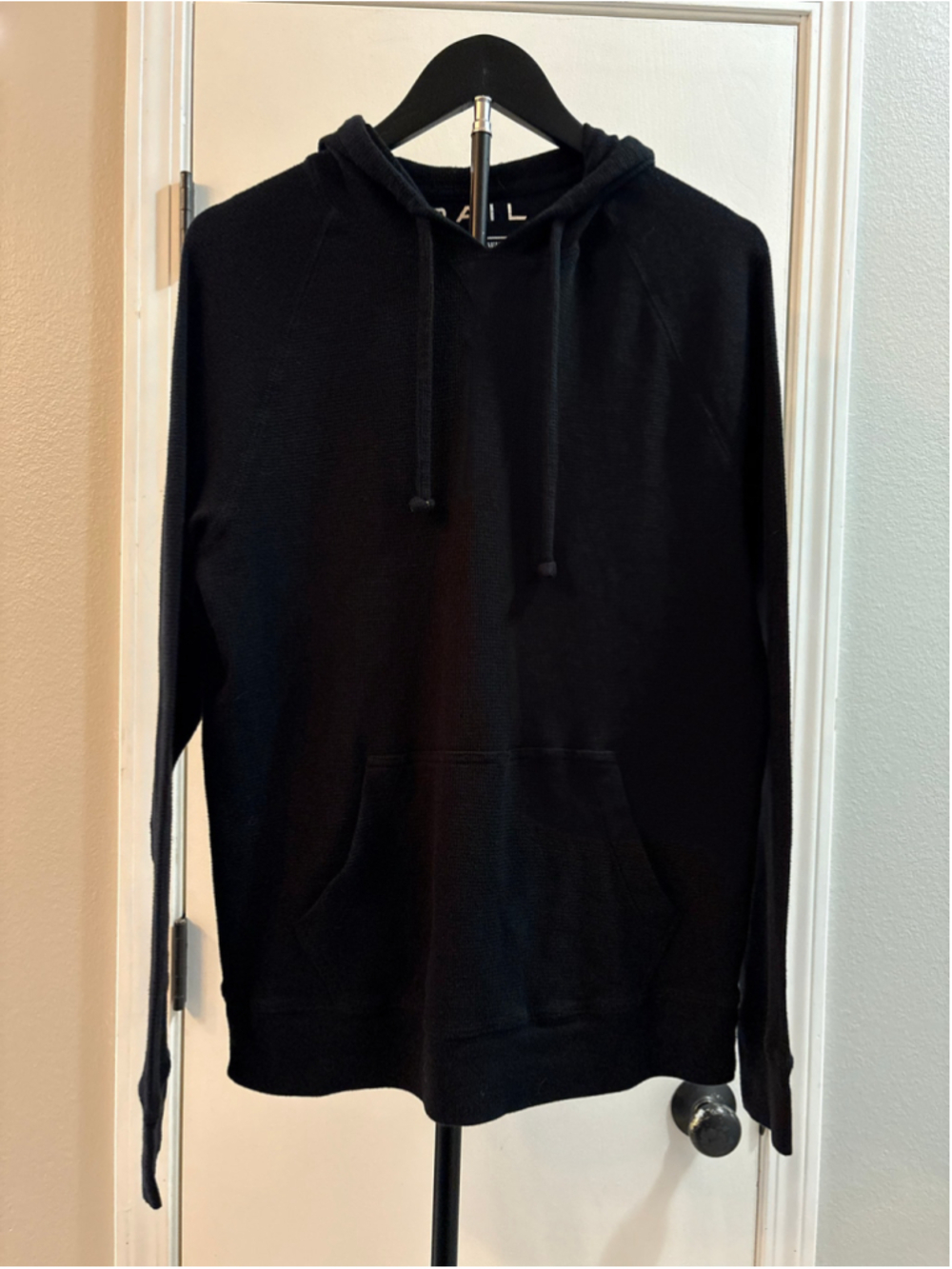 The Rail Men's Medium Black Waffle Knit Thermal Pullover Hoodie Nordstrom